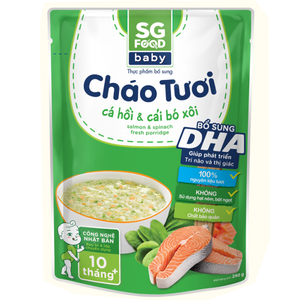 Cháo tươi baby SG Food cá hồi cải bó xôi cho bé từ 10 tháng tuổi 240g