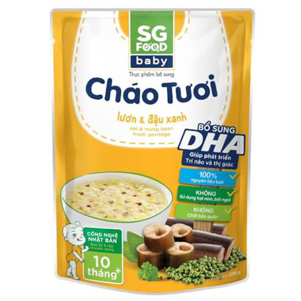 Cháo tươi baby SG Food lươn đậu xanh cho bé từ 10 tháng tuổi 240g