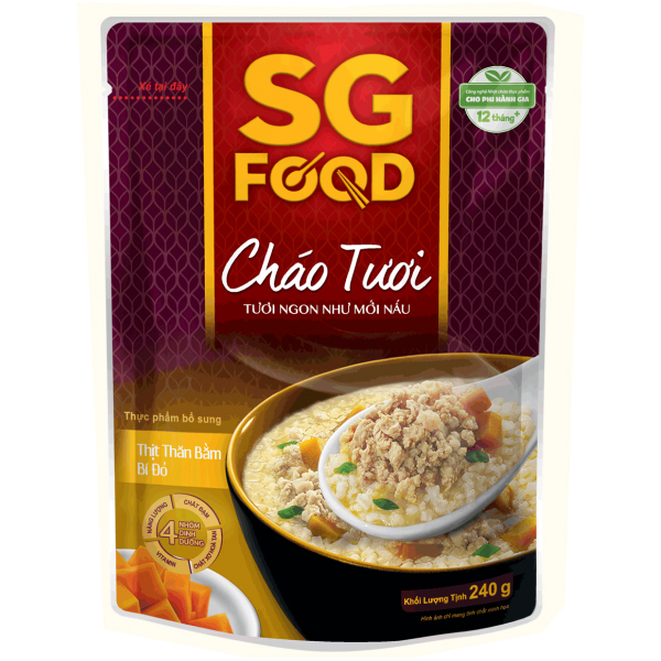 Cháo tươi baby SG Food thịt thăn bằm bí đỏ cho bé từ 12 tháng tuổi 240g