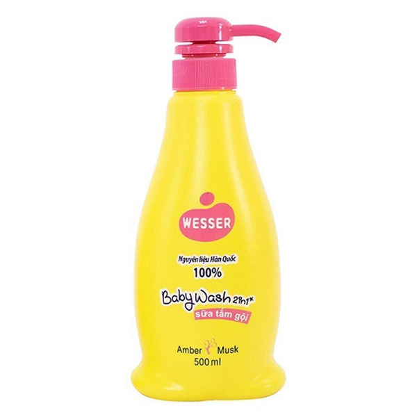 Sữa tắm gội toàn thân Wesser hương hổ phách xạ hương 500ml (màu hồng)