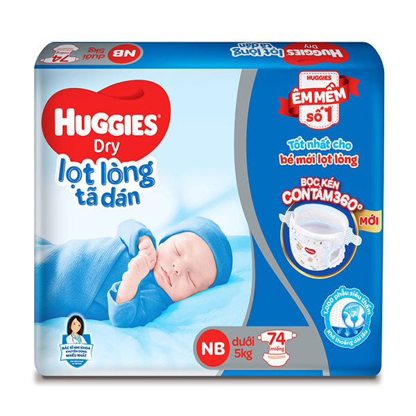 Bỉm - Tã dán Huggies size Newborn 74 miếng (dưới 5kg) - (giao bao bì ngẫu nhiên)