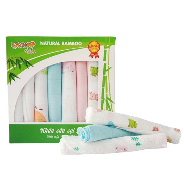 Khăn sữa sợi tre 2 lớp Kachoobaby 30x30cm (Hộp 8 khăn)