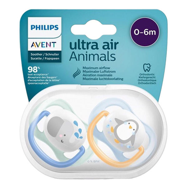 Set 2 ty ngậm Philips Avent hình thú bé trai 0-6M