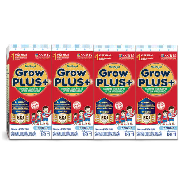 Sữa pha sẵn GrowPlus+ ít đường 180ml 1Y+ (Lốc 4 hộp)