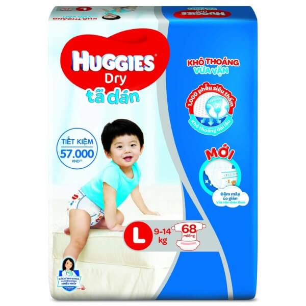 Bỉm - Tã dán Huggies size L 68 miếng (9-14kg) - (giao bao bì ngẫu nhiên)