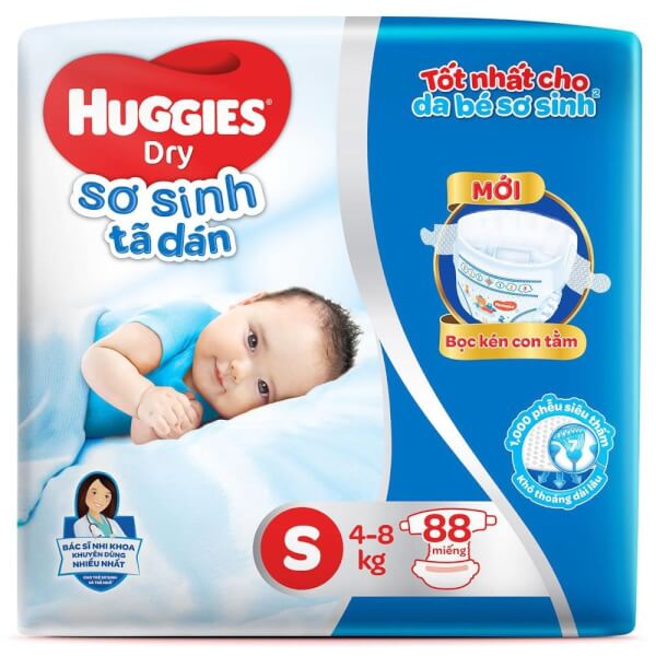 Bỉm - Tã dán Huggies size S 88 miếng (4-8kg) - (giao bao bì ngẫu nhiên)