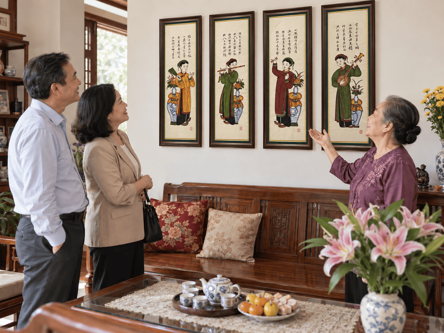 Bộ tranh Đông Hồ Tố Nữ làm quà mừng nghỉ hưu: Chọn theo sở thích và không gian