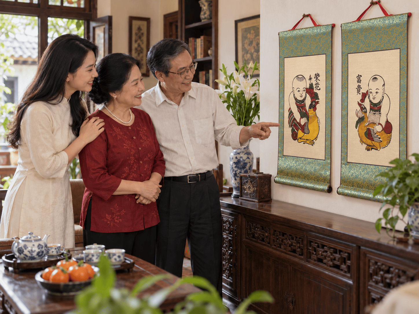Cặp tranh Đông Hồ làm quà kỷ niệm ngày cưới bố mẹ: Chọn món quà để cùng ngắm mỗi ngày