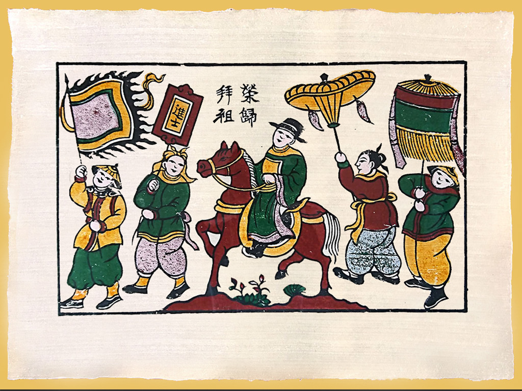 Tranh Giấy Đông Hồ Vinh Quy Bái Tổ 52cm x 37cm