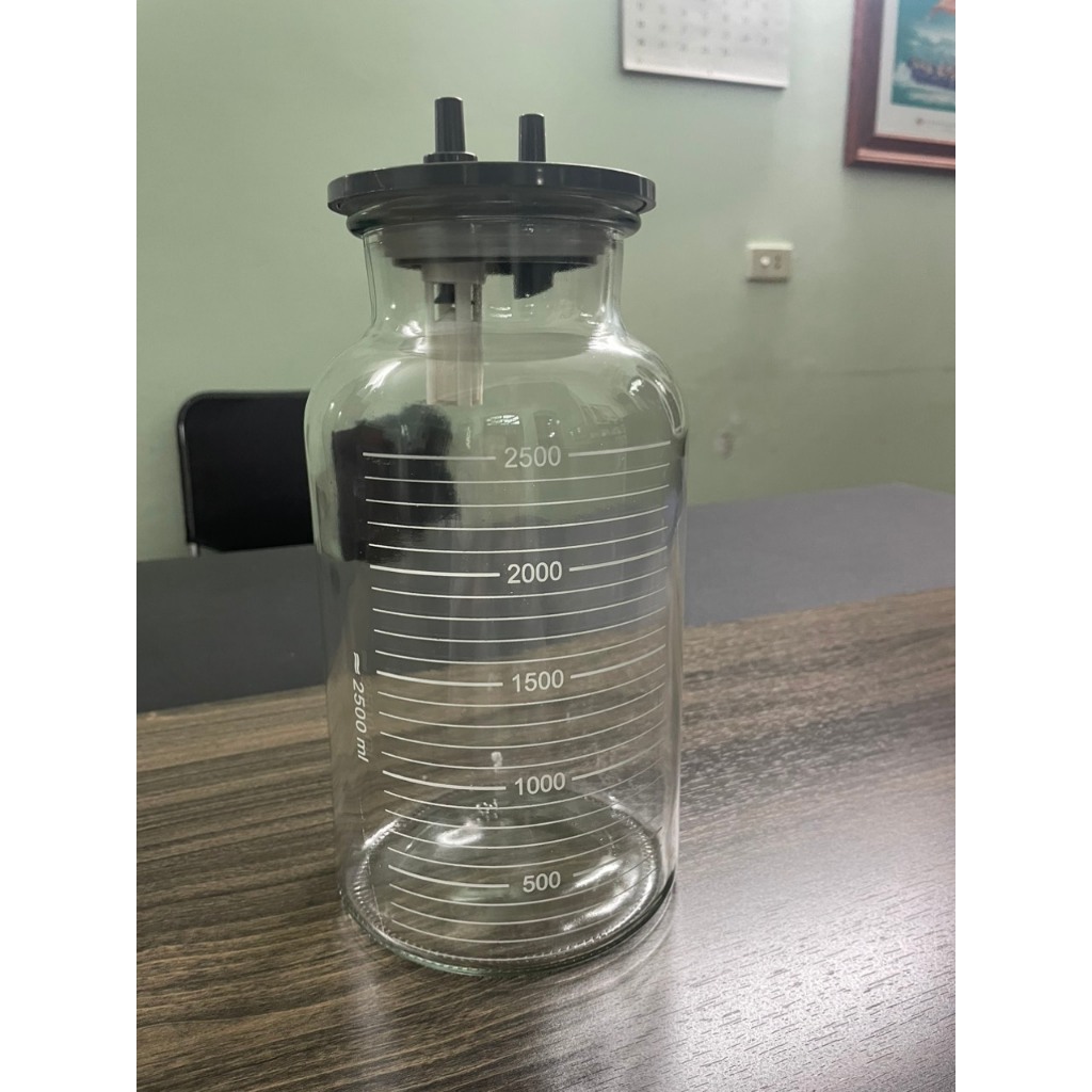 Bình đựng dịch 2500ml bằng thủy tinh cho máy hút dịch 2 bình, KANEKO, YUWELL, LUCASS, ALKATO (CÓ VAN CHỐNG TRÀN)