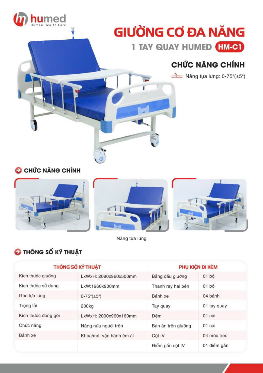 Giường bệnh nhân đa năng cơ 1 tay quay Humed HM-C1