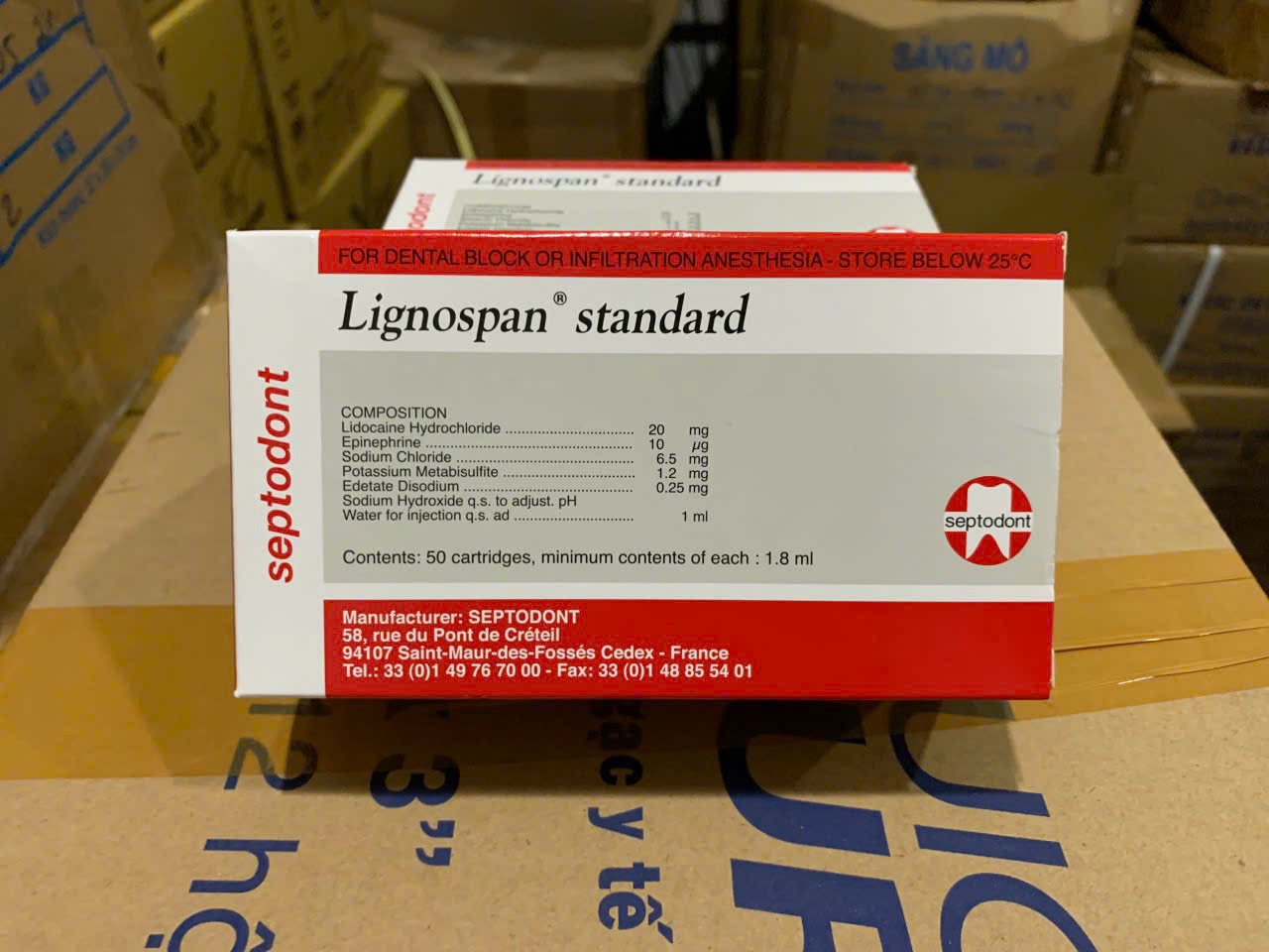 Tê Pháp đỏ Septodont nồng độ Lignospan Standard 2%
