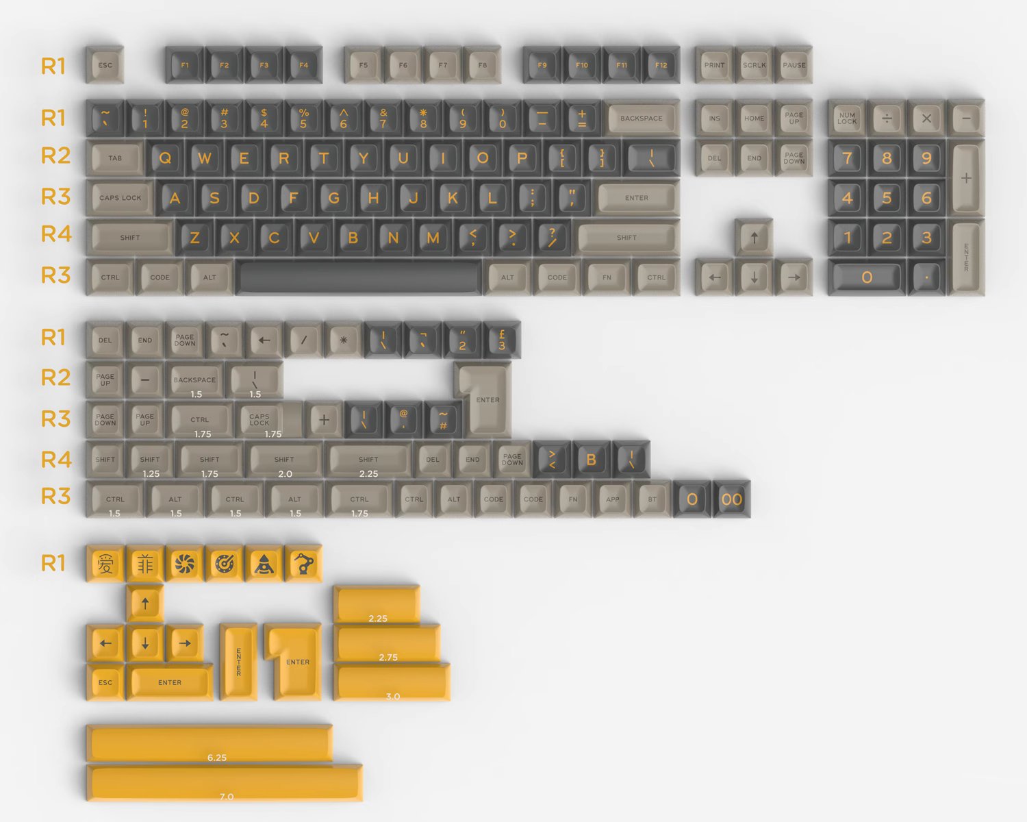 Keycap SA Aifei Yellow Screen ABS Doubleshot