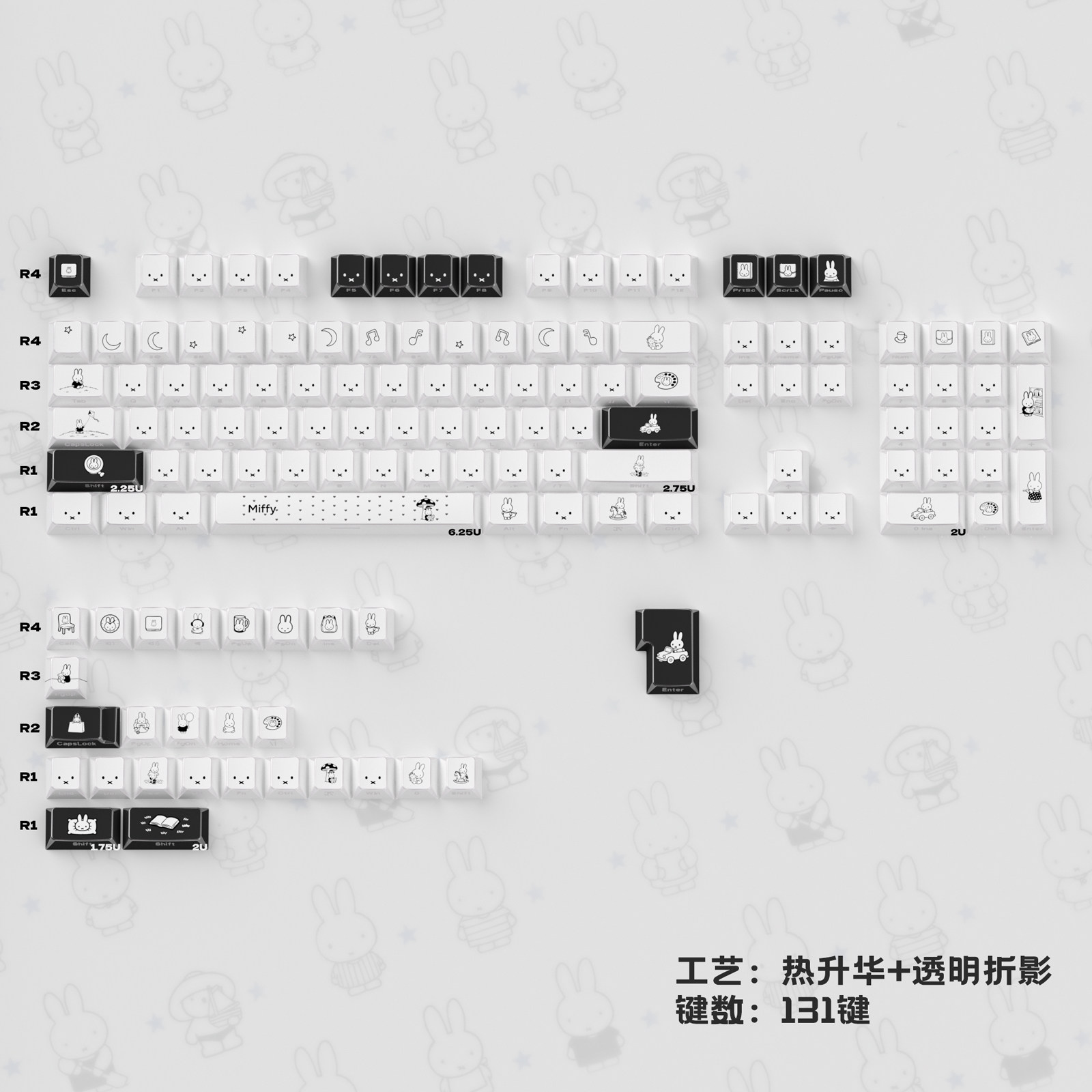 Keycap Mintcap Rabbit Xuyên LED Cạnh Viền Cherry PBT