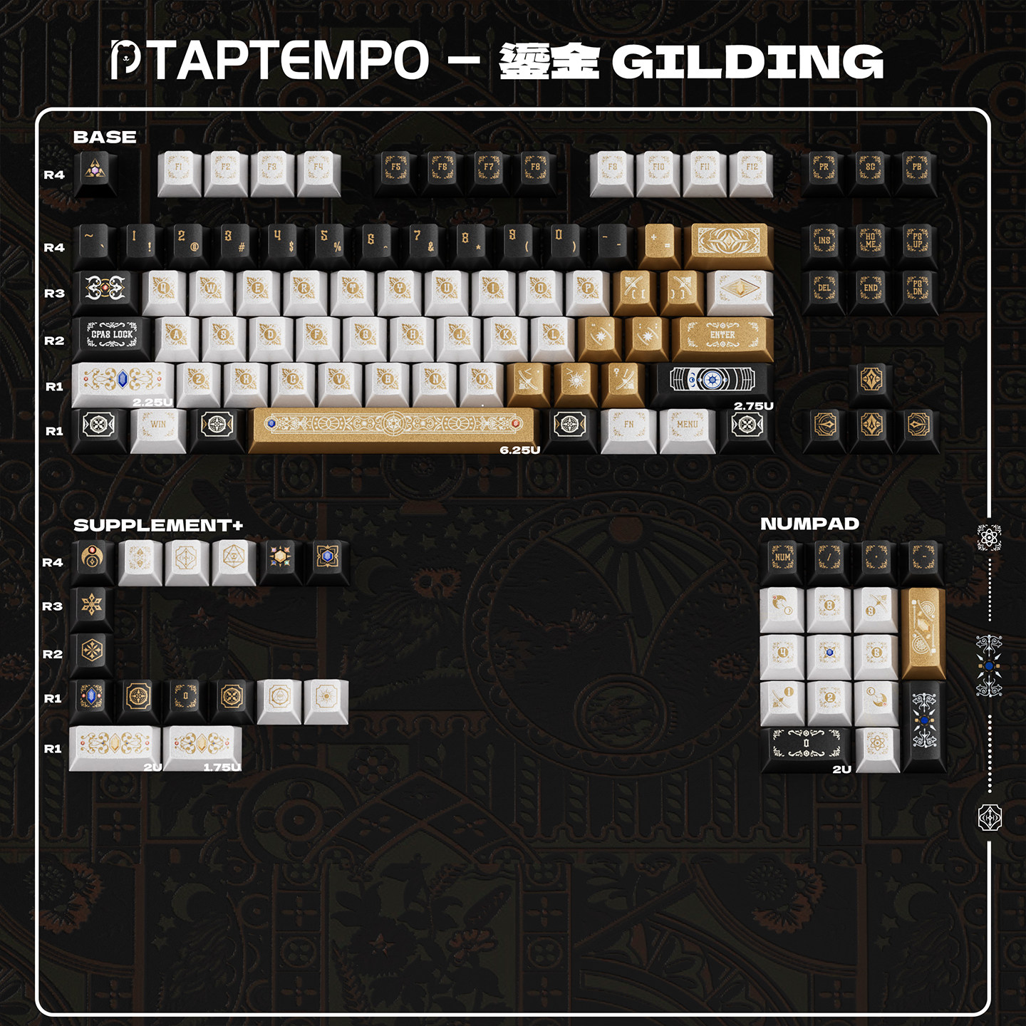 Keycap Cherry TapTempo Black White Metal PBT Dyesub