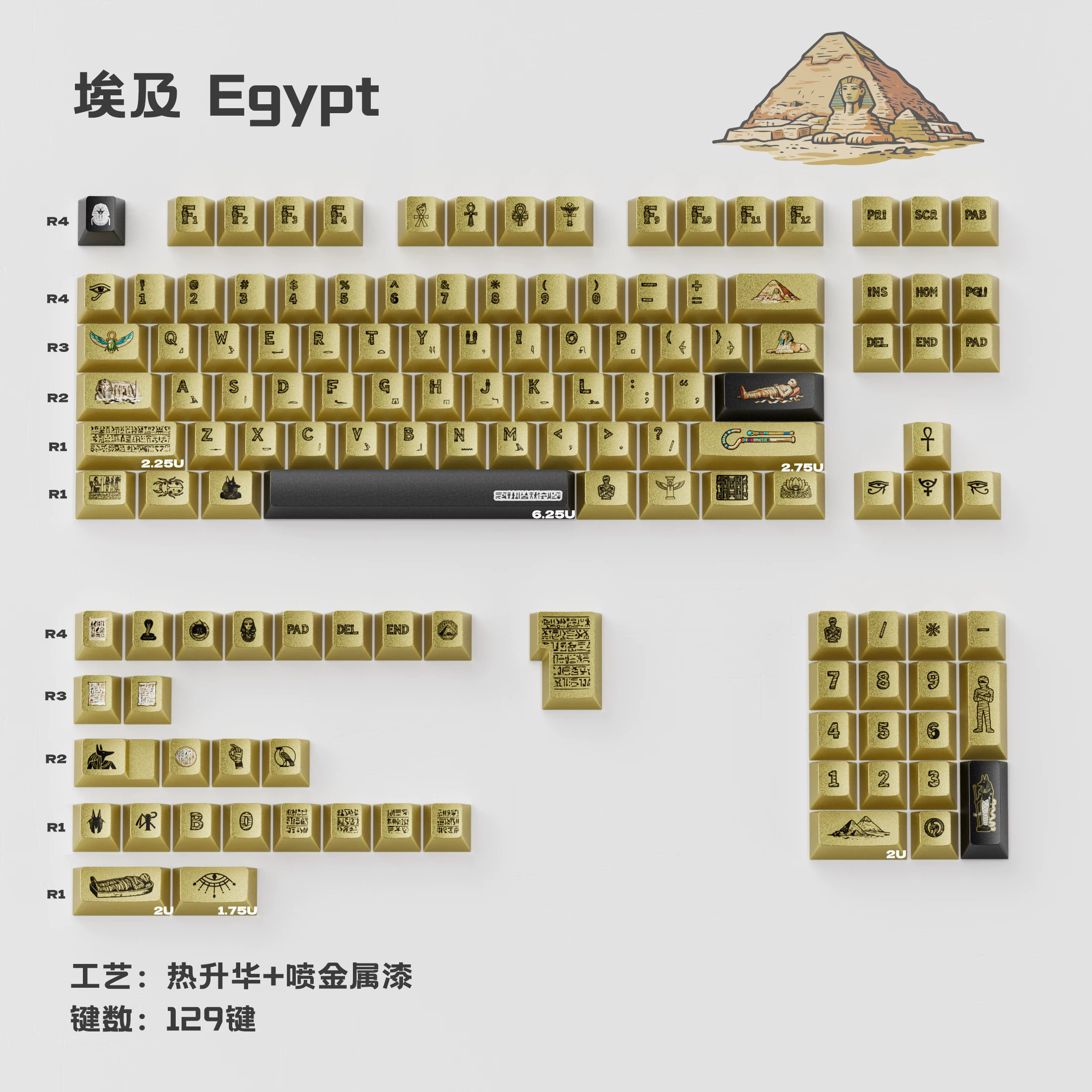 Keycap TapTempo Gold Egypt 2 Cherry PBT Dyesub (Bold)