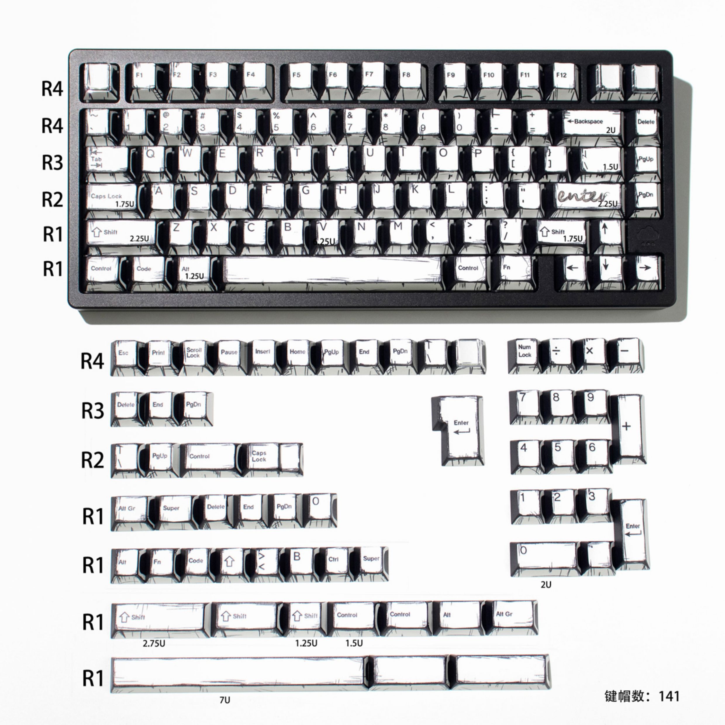 [In Stock] Keycap Cherry Mintcaps Truyện tranh PBT Dyesub - Trắng
