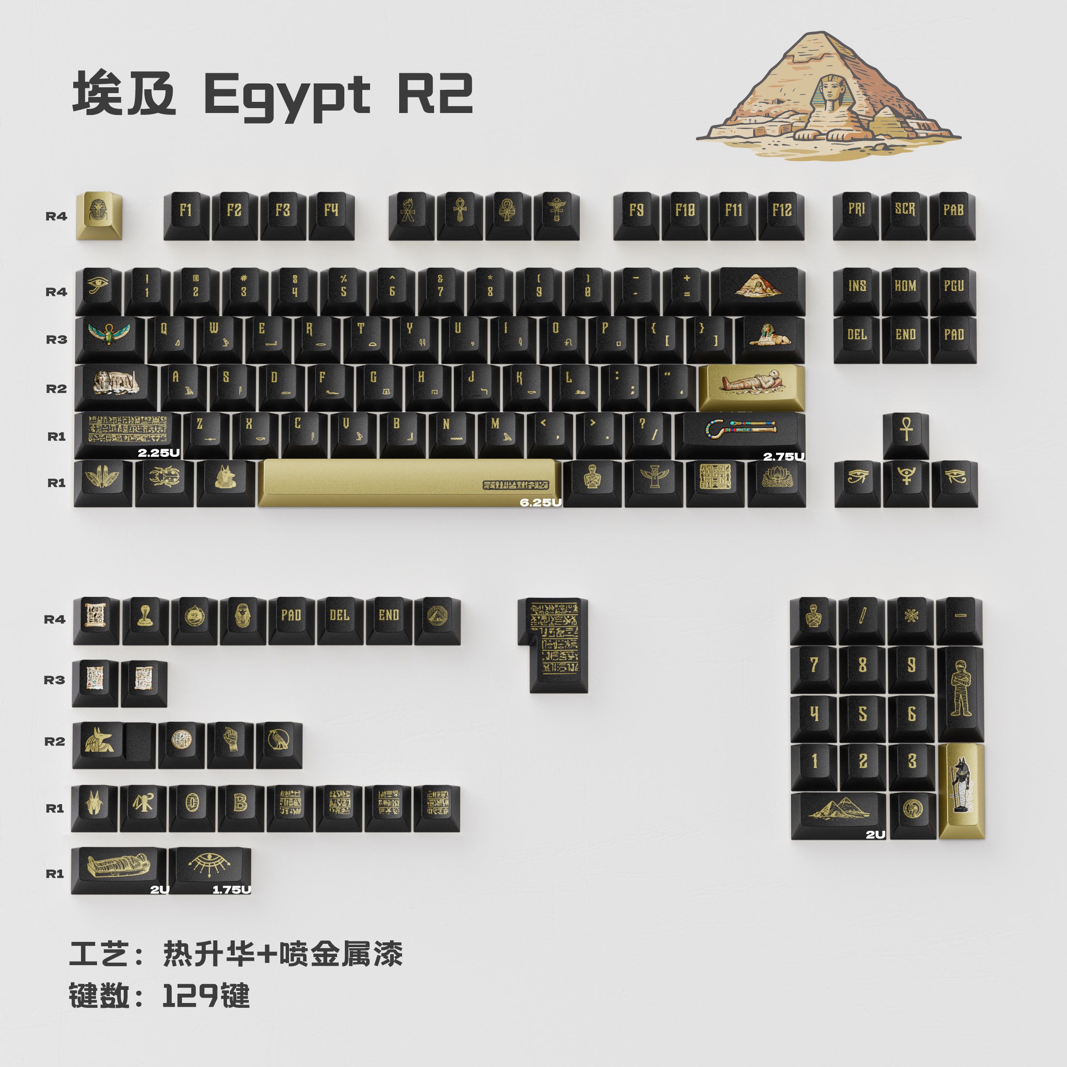 [In Stock] Keycap Cherry TapTempo Black Egypt PBT Dyesub
