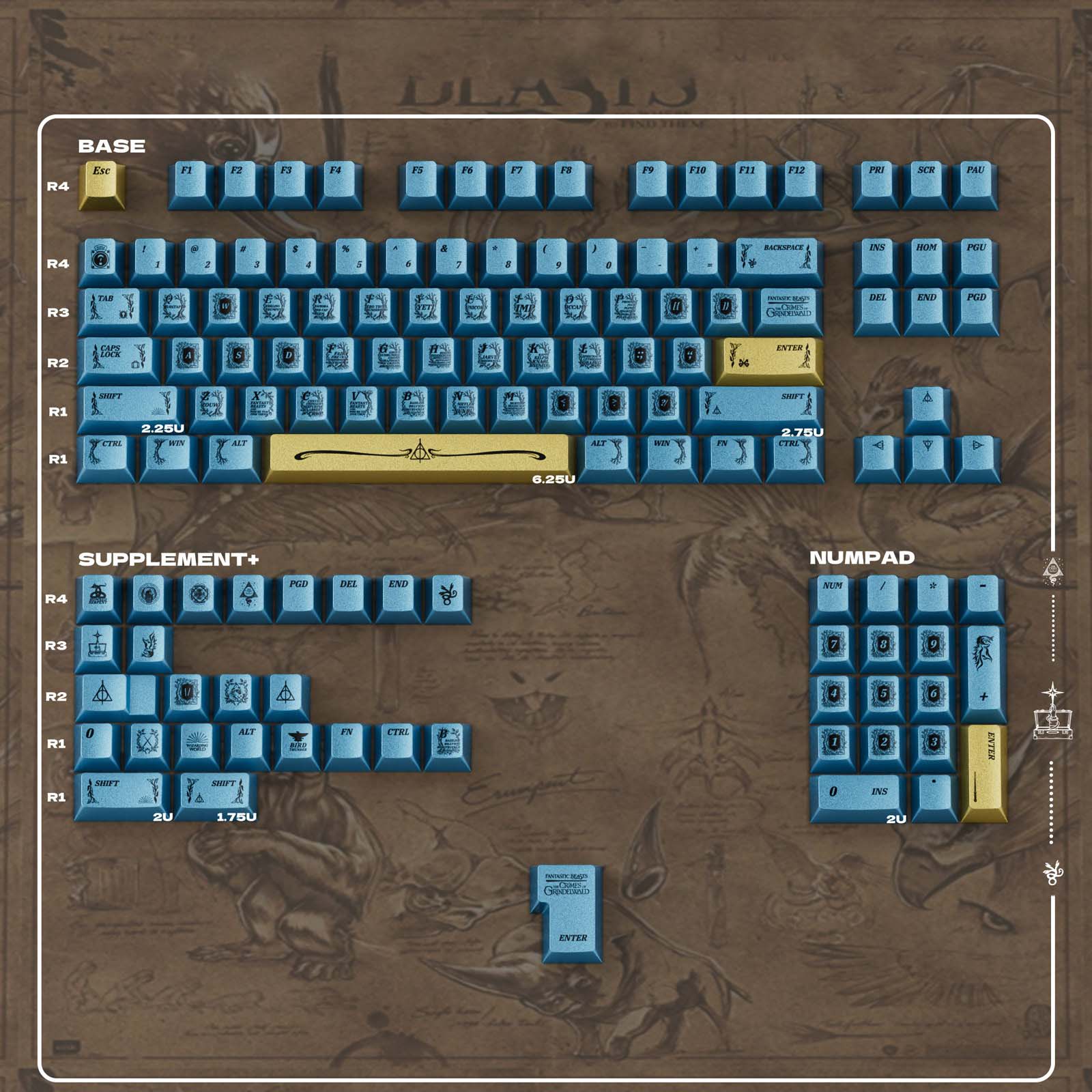 [In Stock] Keycap Cherry TapTempo Blue Gold Metal PBT Dyesub