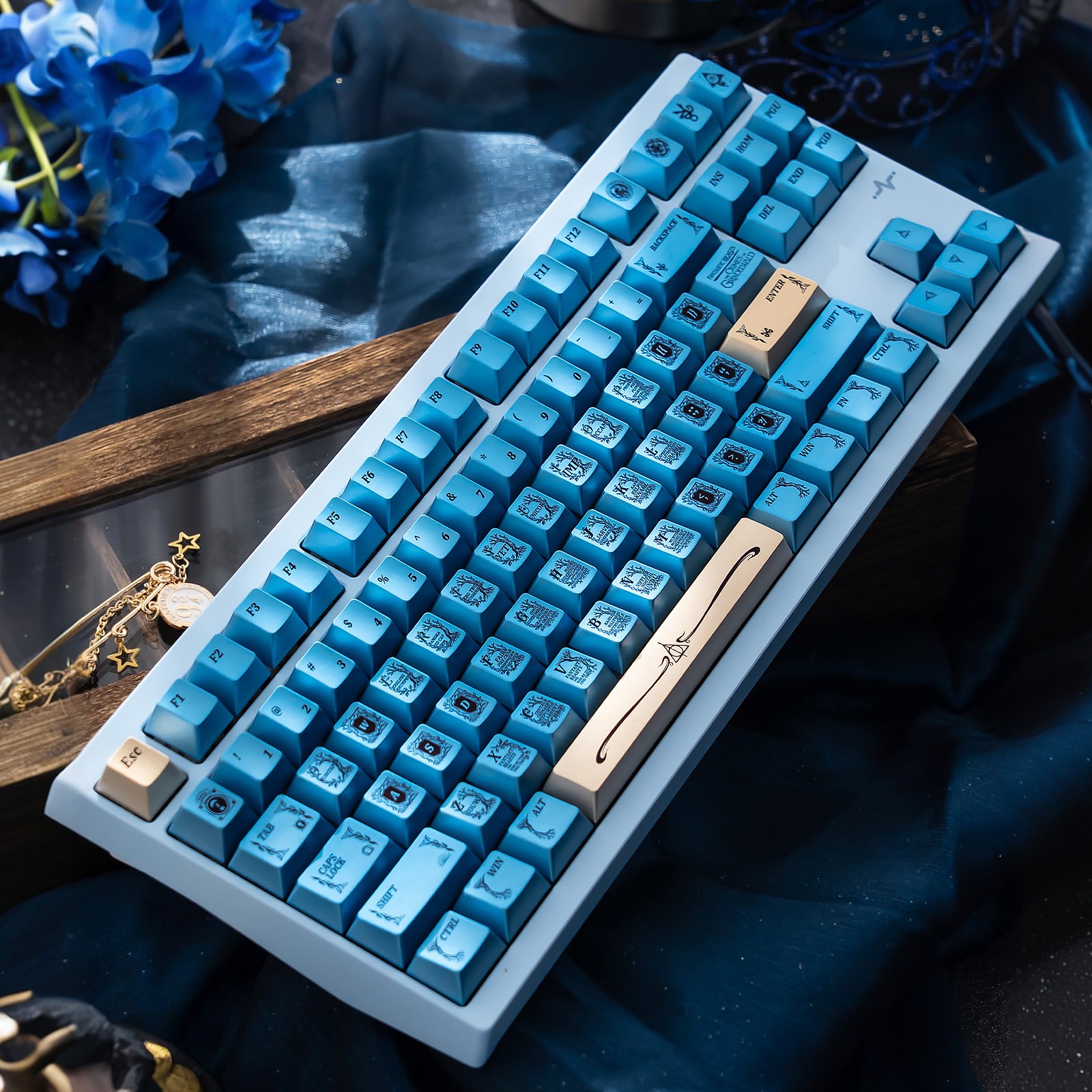 [In Stock] Keycap Cherry TapTempo Blue Gold Metal PBT Dyesub