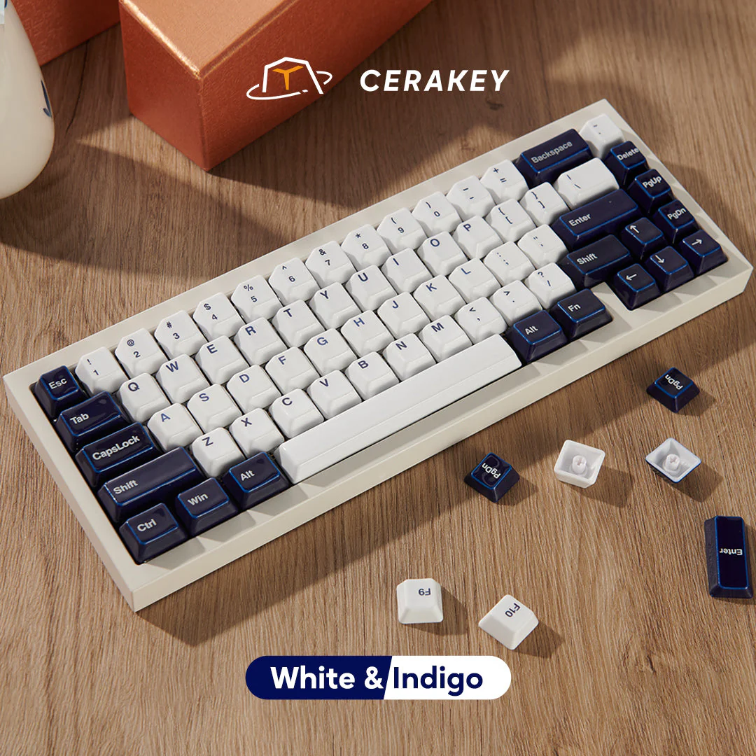 Keycap sứ Cerakey V2 - Indigo&White Glossy Full set