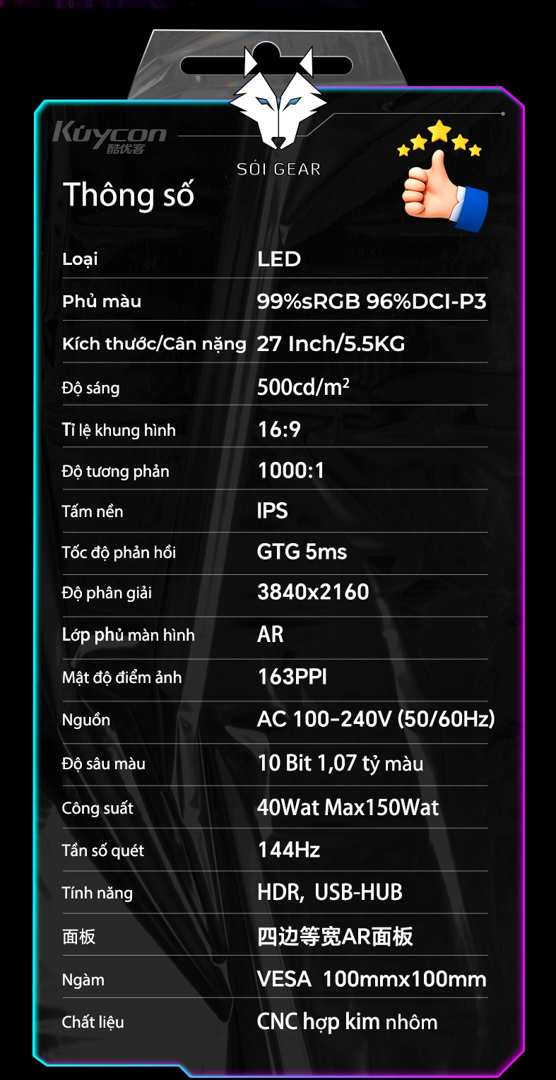 Màn hình Kuycon IPS 4K 144Hz 27 Inch P27D