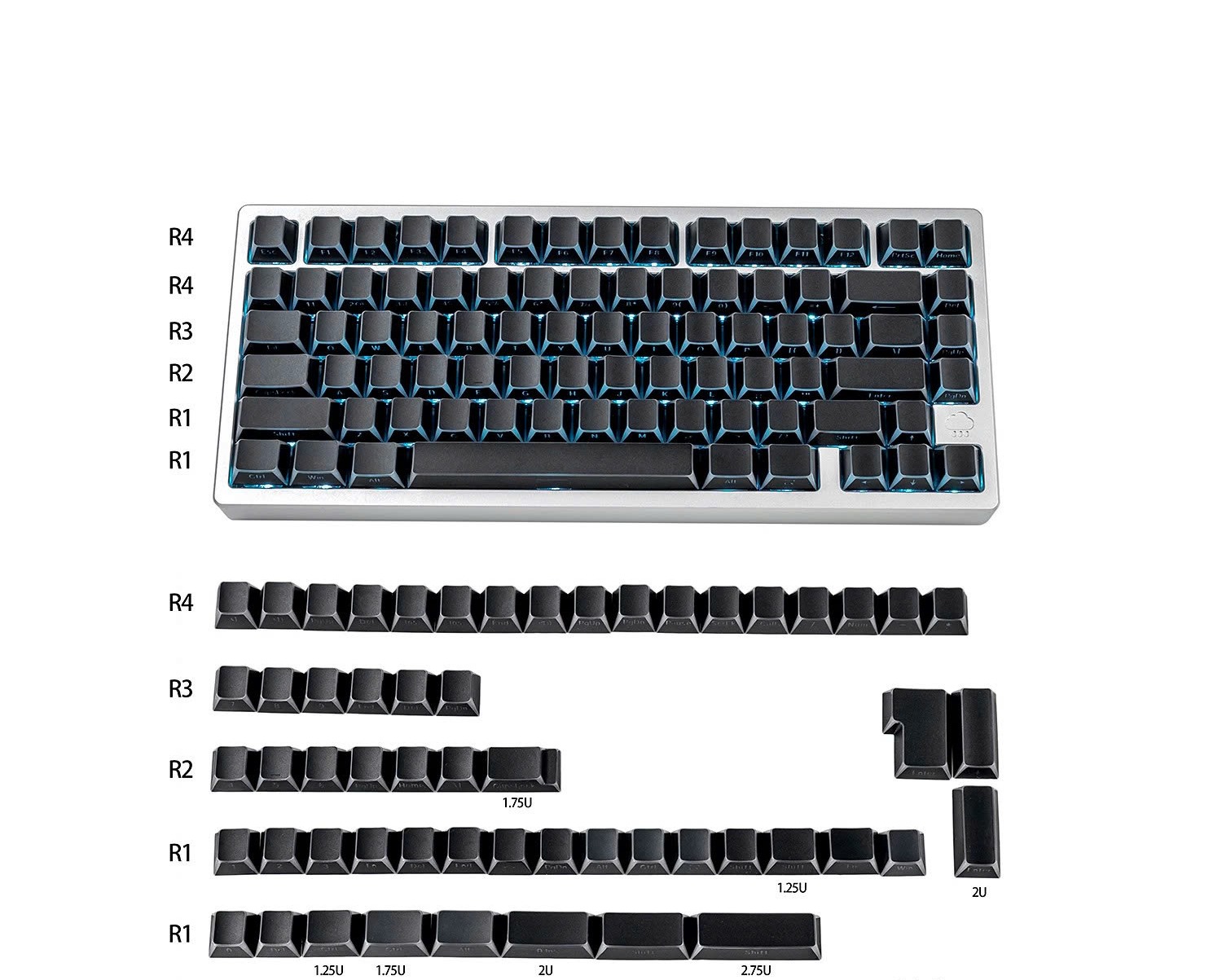 Keycap Mintcap Đen Xuyên LED Cạnh Viền Cherry PBT