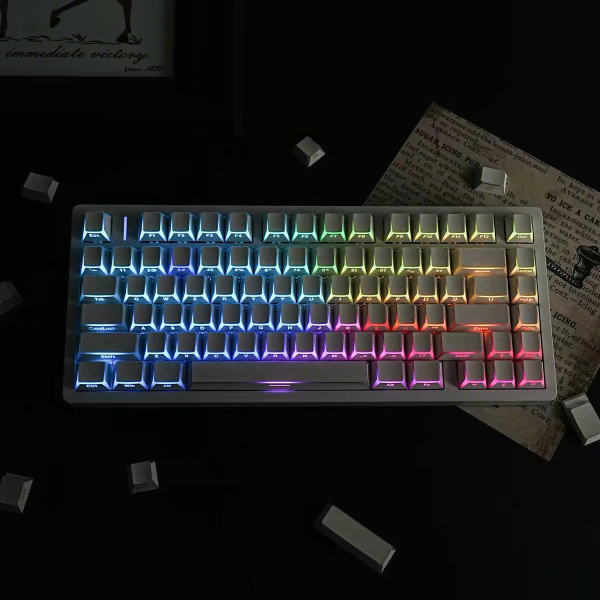 Keycap Mintcap Trắng Xuyên LED Cạnh Viền Ninja Cherry PBT