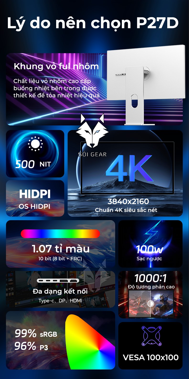 Màn hình Kuycon IPS 4K 144Hz 27 Inch P27D