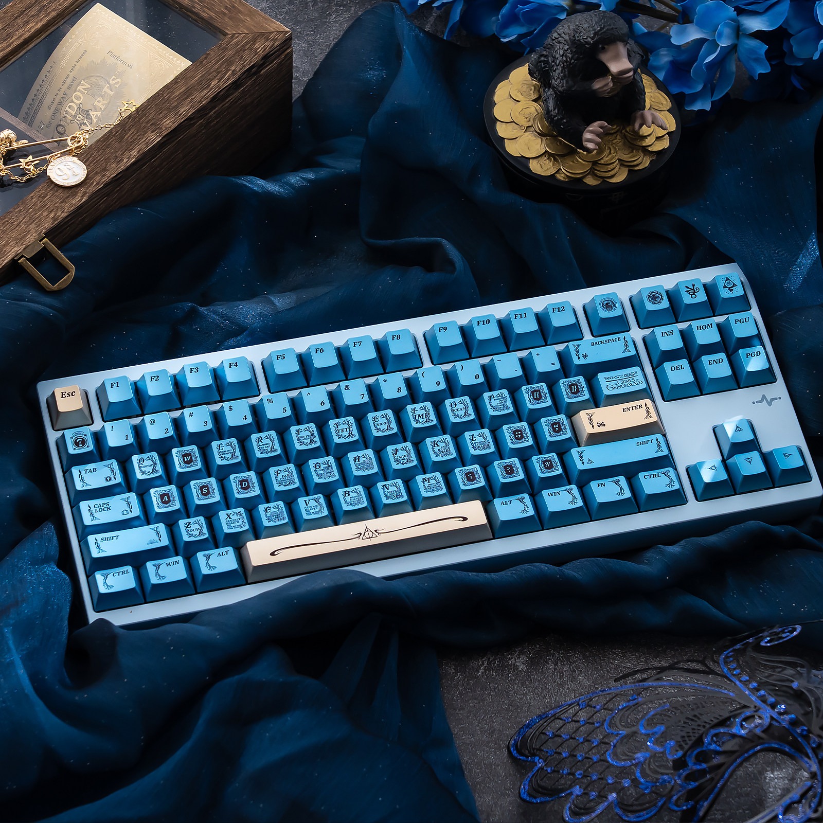 [In Stock] Keycap Cherry TapTempo Blue Gold Metal PBT Dyesub