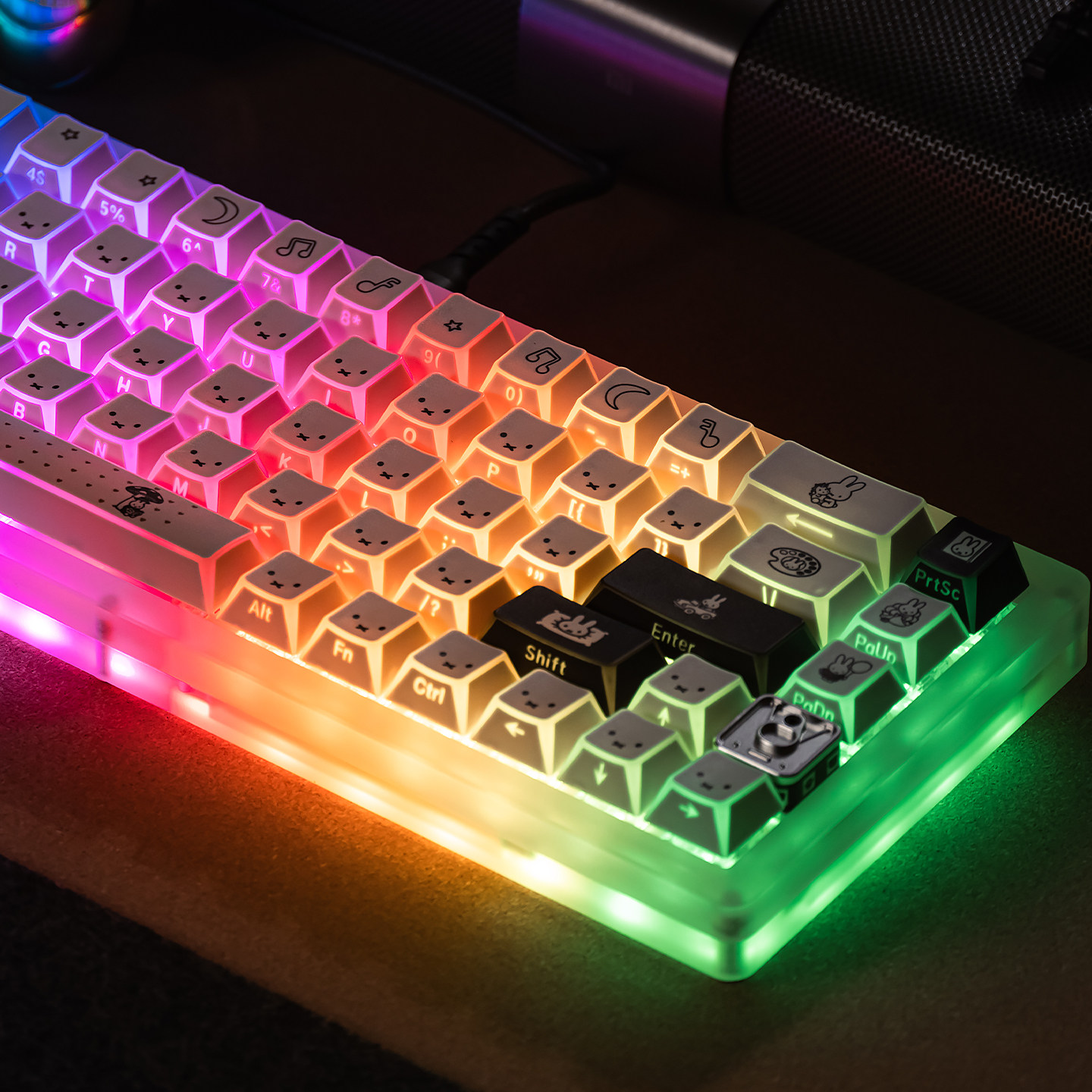 Keycap Mintcap Rabbit Xuyên LED Cạnh Viền Cherry PBT