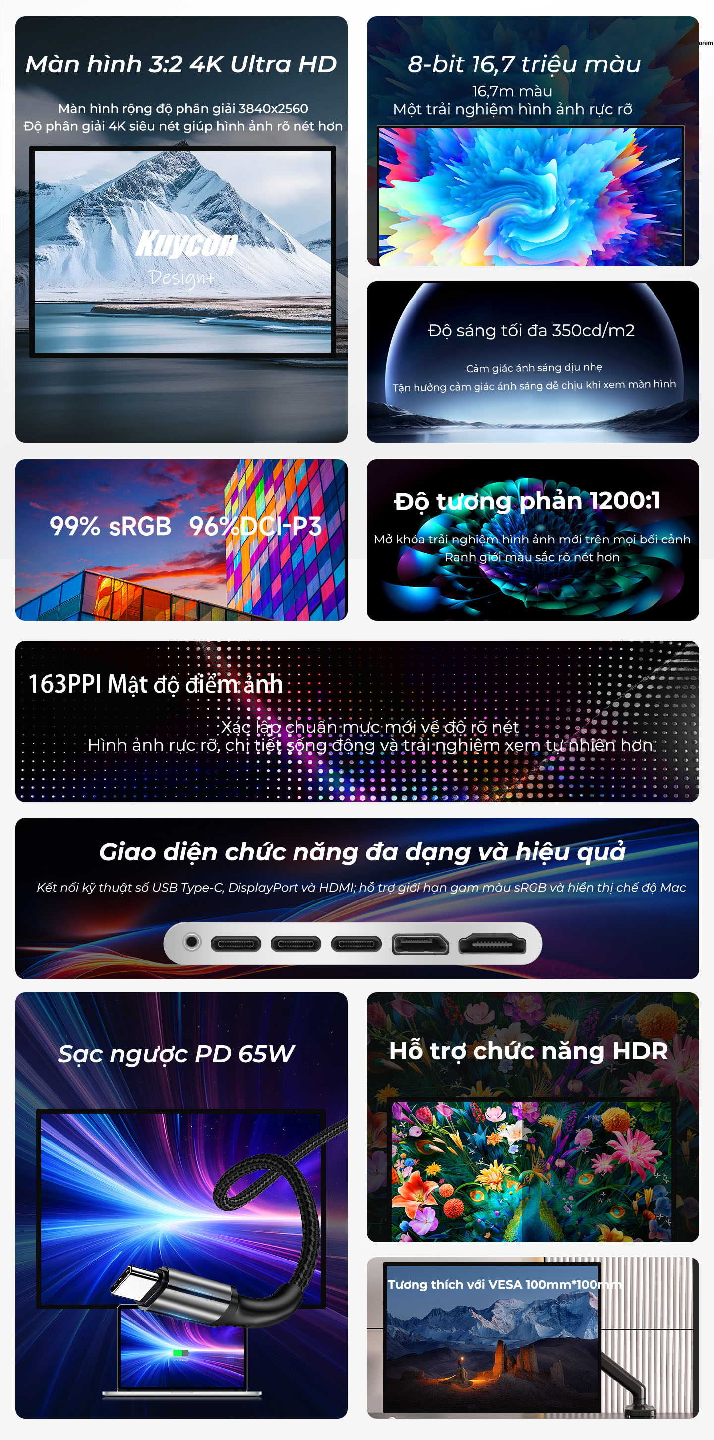 Màn hình Kuycon IPS 4K 60Hz 28 Inch P10