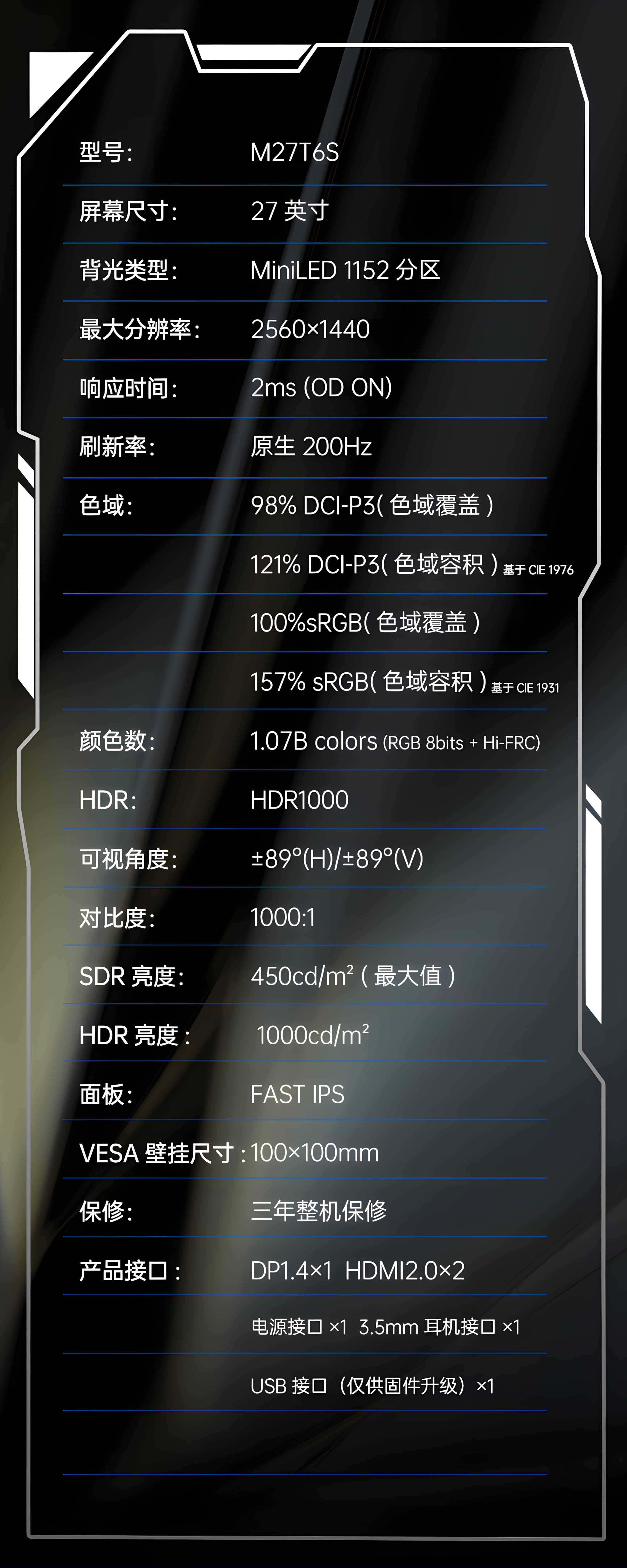 Màn hình KTC M27T6S 27inch MiniLed 200Hz 2K Fast IPS