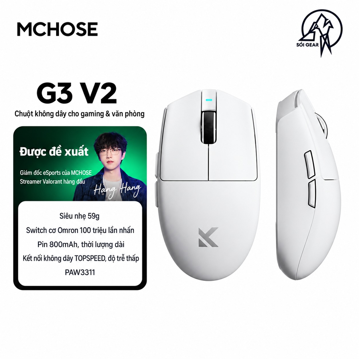 [Instock] Chuột Gaming Không dây Mchose G3 V2