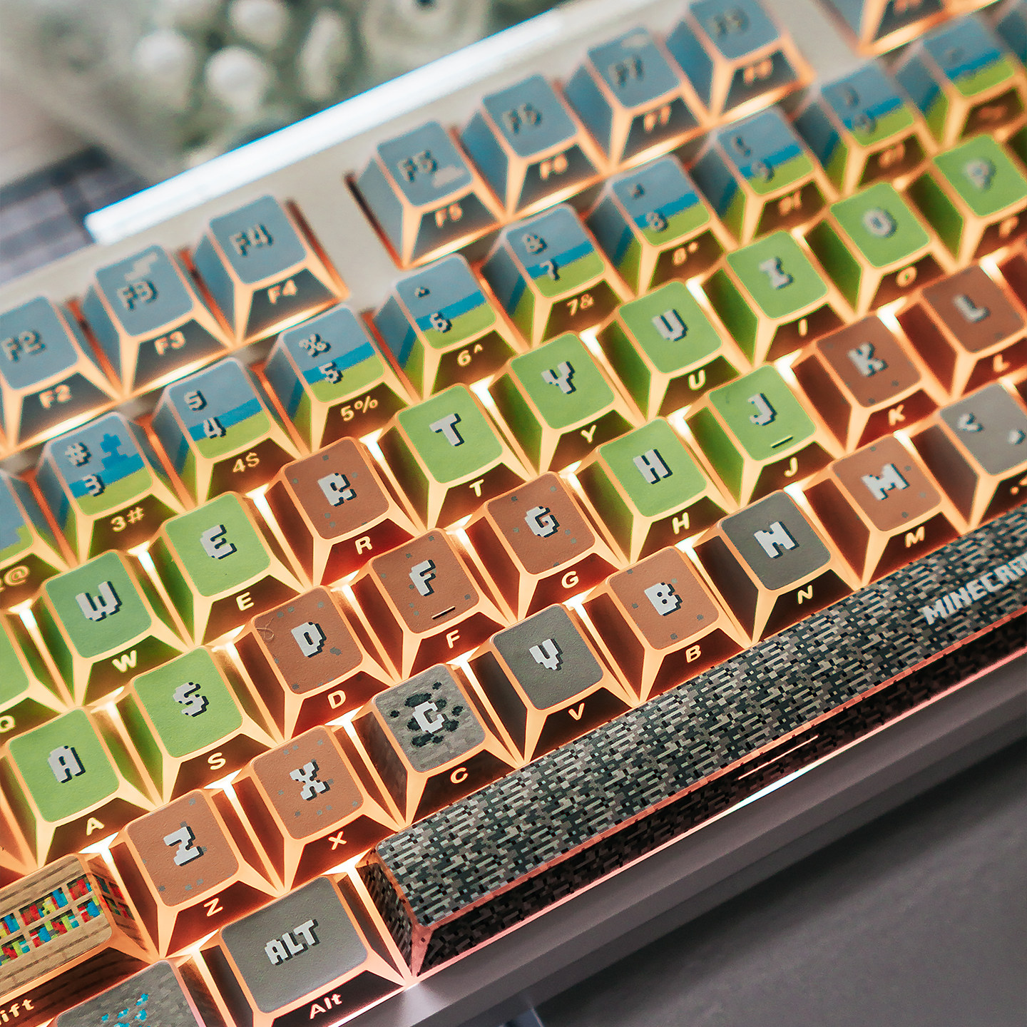 Keycap Mintcap MineCraft Xuyên LED Cạnh Viền Cherry PBT