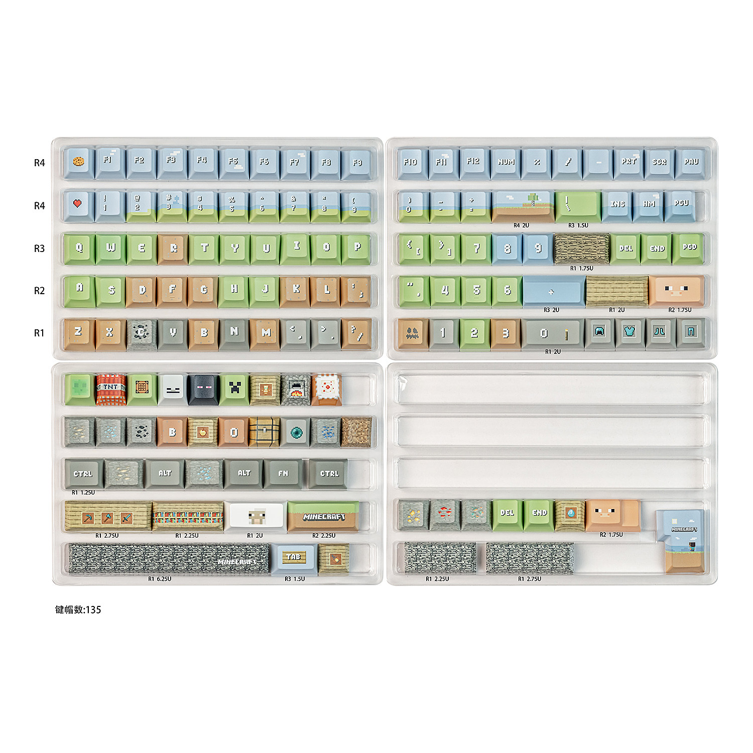 Keycap Mintcap MineCraft Xuyên LED Cạnh Viền Cherry PBT