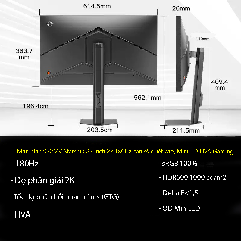 Màn hình SANC M72MV 27 Inch - QD Mini LED - Fast HVA - 2K -  180 Hz - HDR 1000 nit