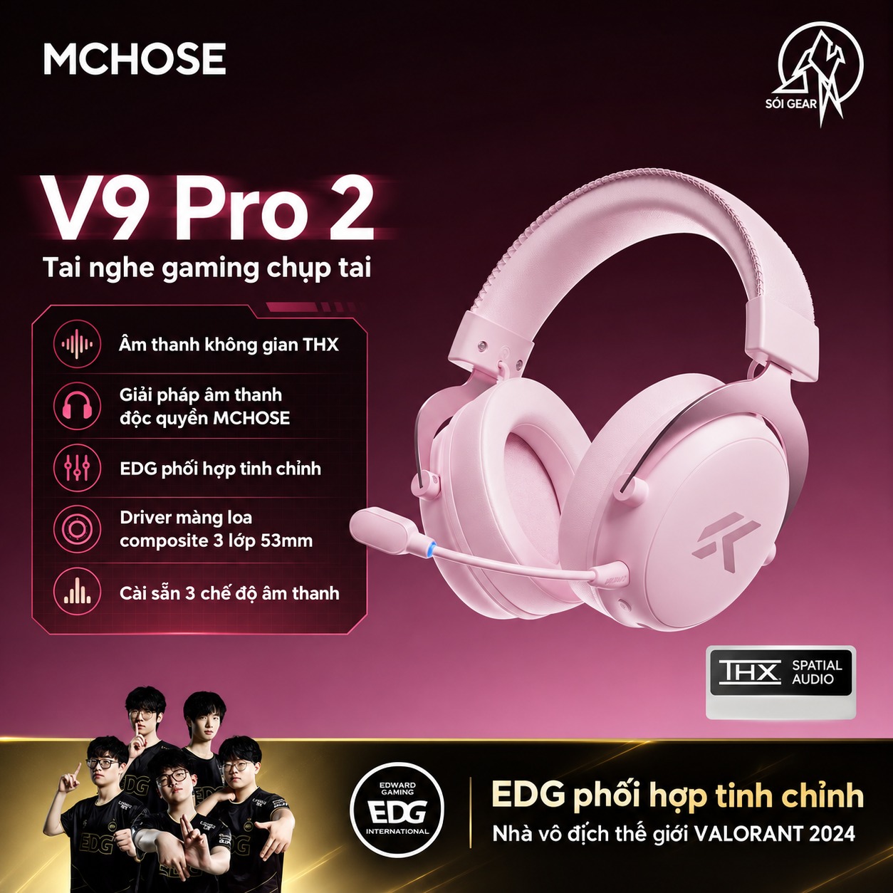 Tai nghe Gaming Không dây Mchose V9 Pro | V9 Pro2