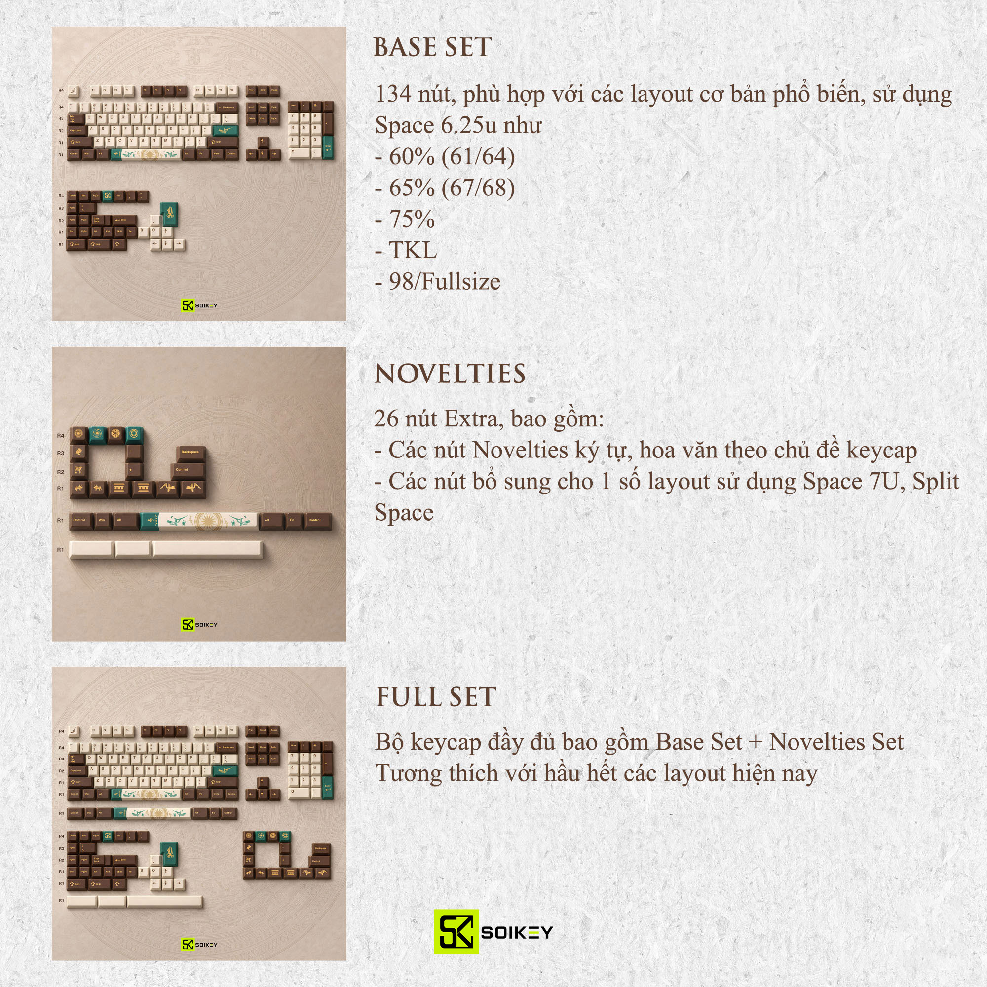 Keycap SOIKEY Trống Đồng Cherry PBT Dyesub