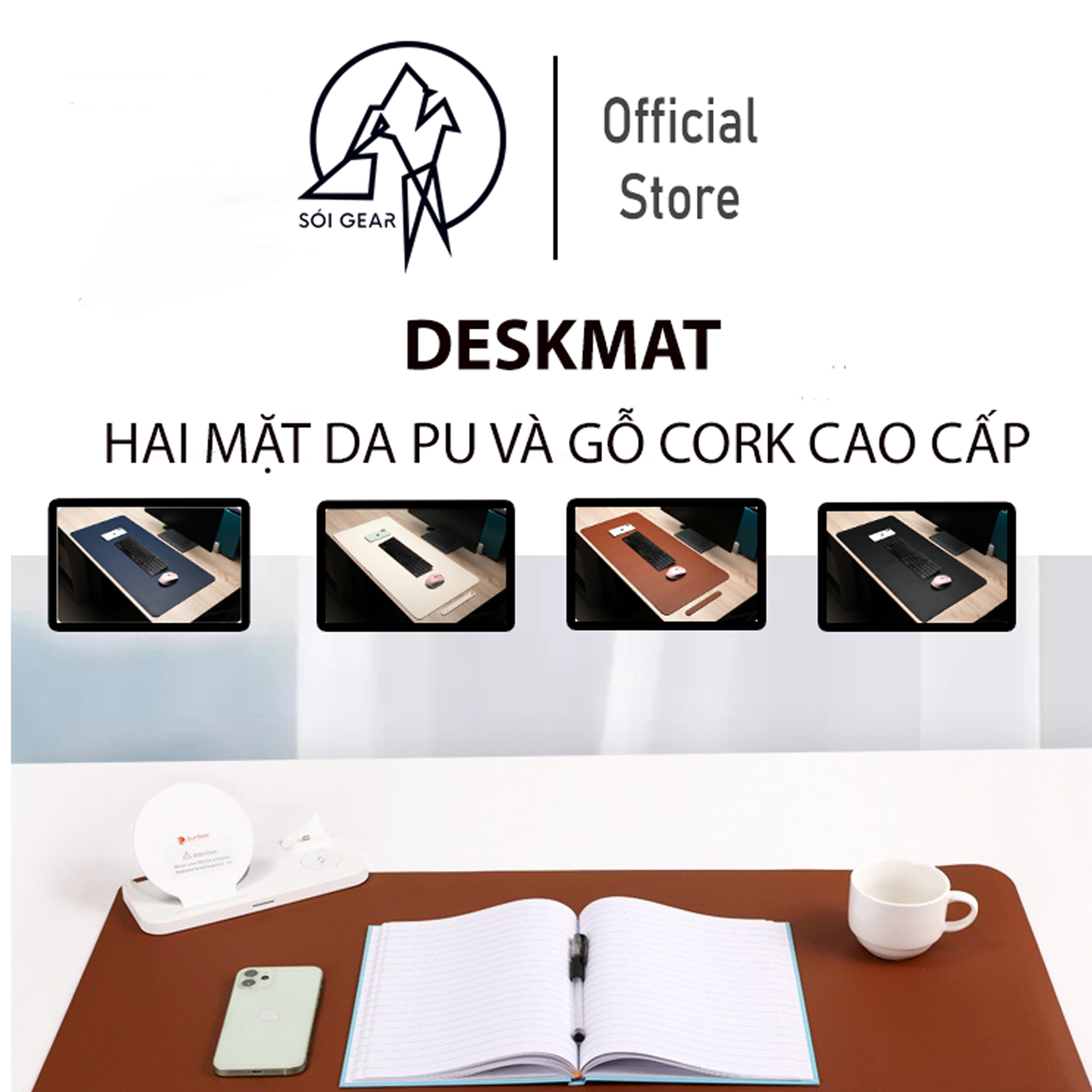 Deskmat hai mặt da PU và gỗ Cork cao cấp