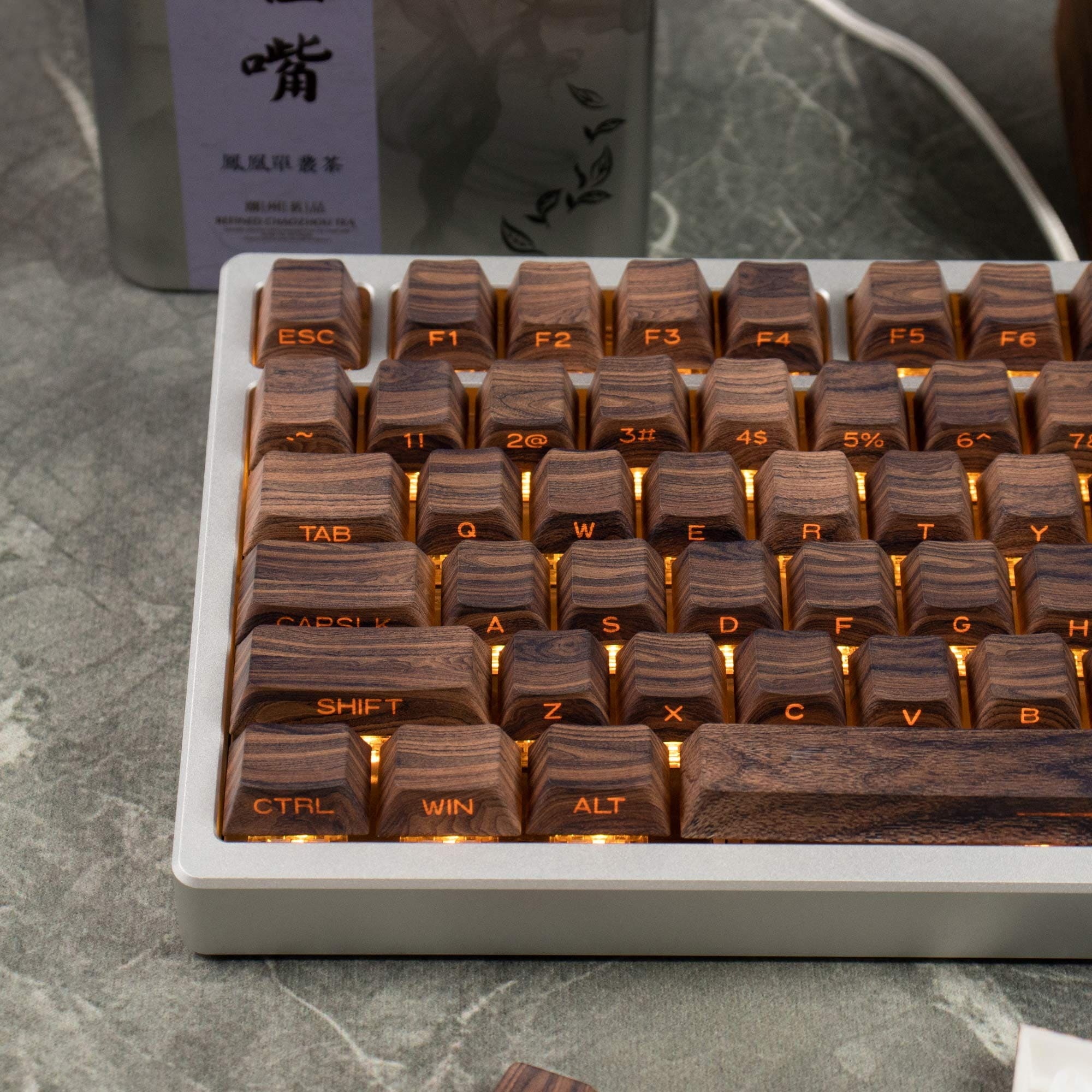 Keycap Cherry Walnut PBT Dyesub Xuyên Led