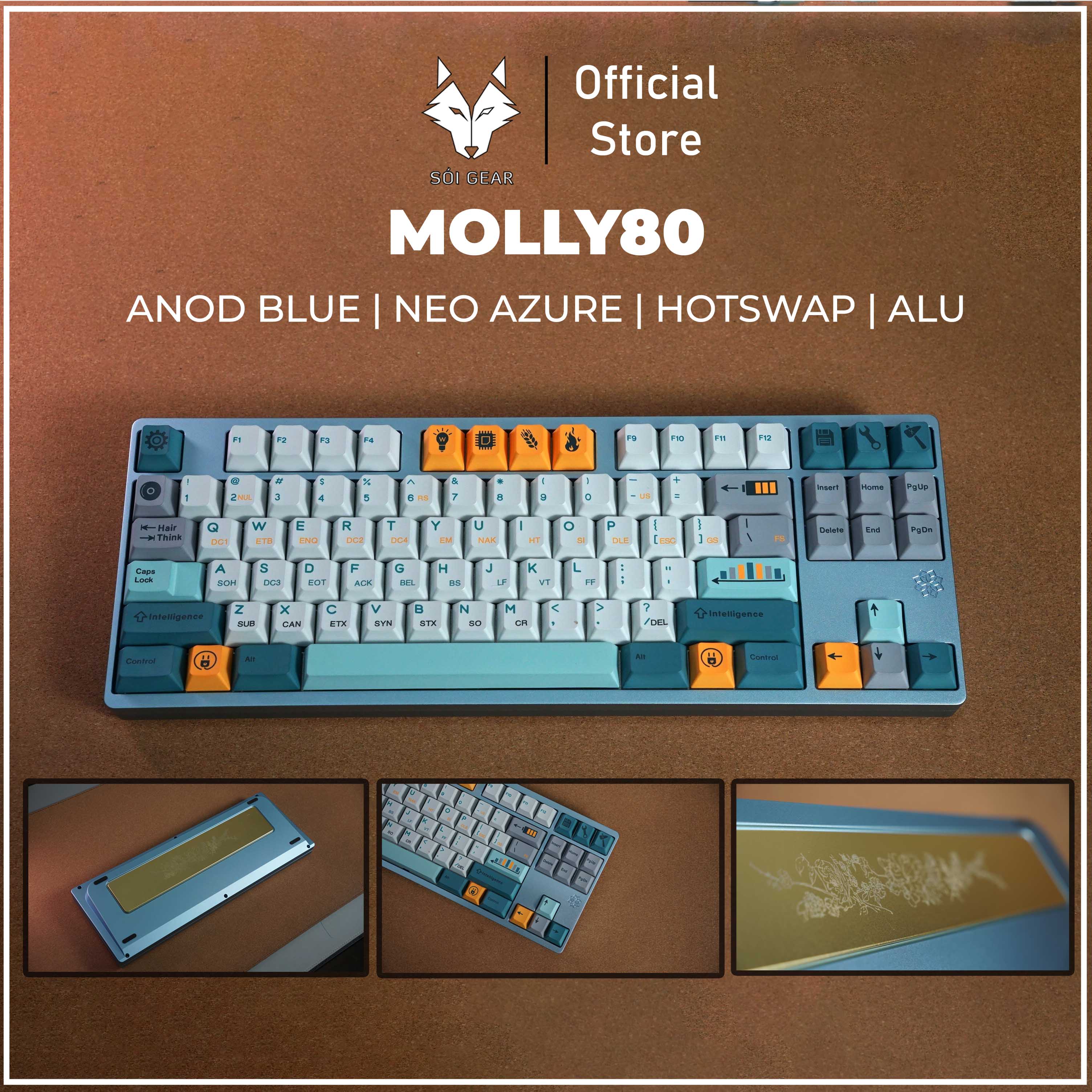 [Prebuilt by Sói] Molly80 Keyboard Kit - Anod Blue WK - Retro Revolution - Azure