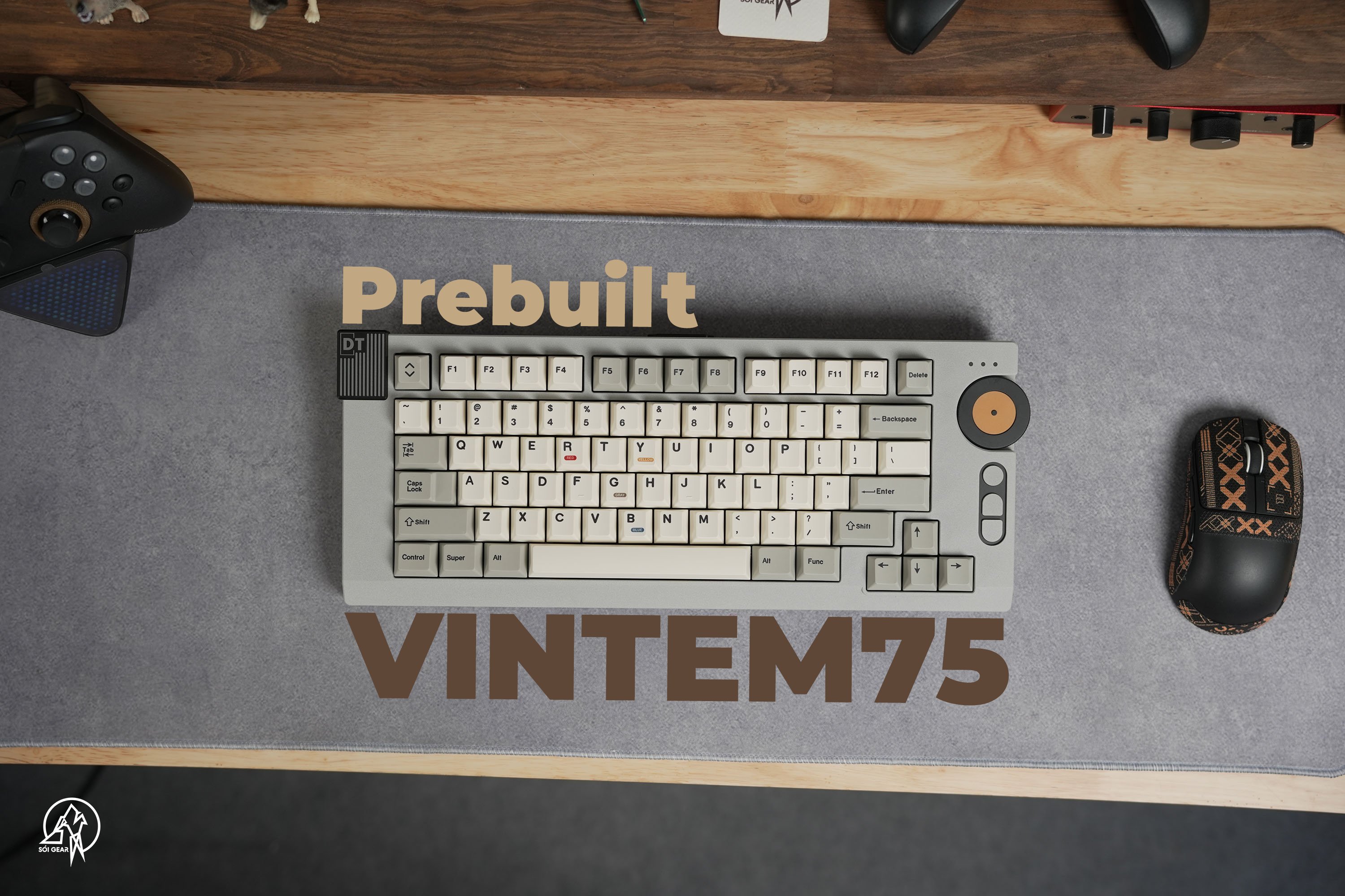 [Prebuilt by Sói] VINTEM75 Cement Gray - Keygeek Full Nylon - Mintcaps Cherry Retro100
