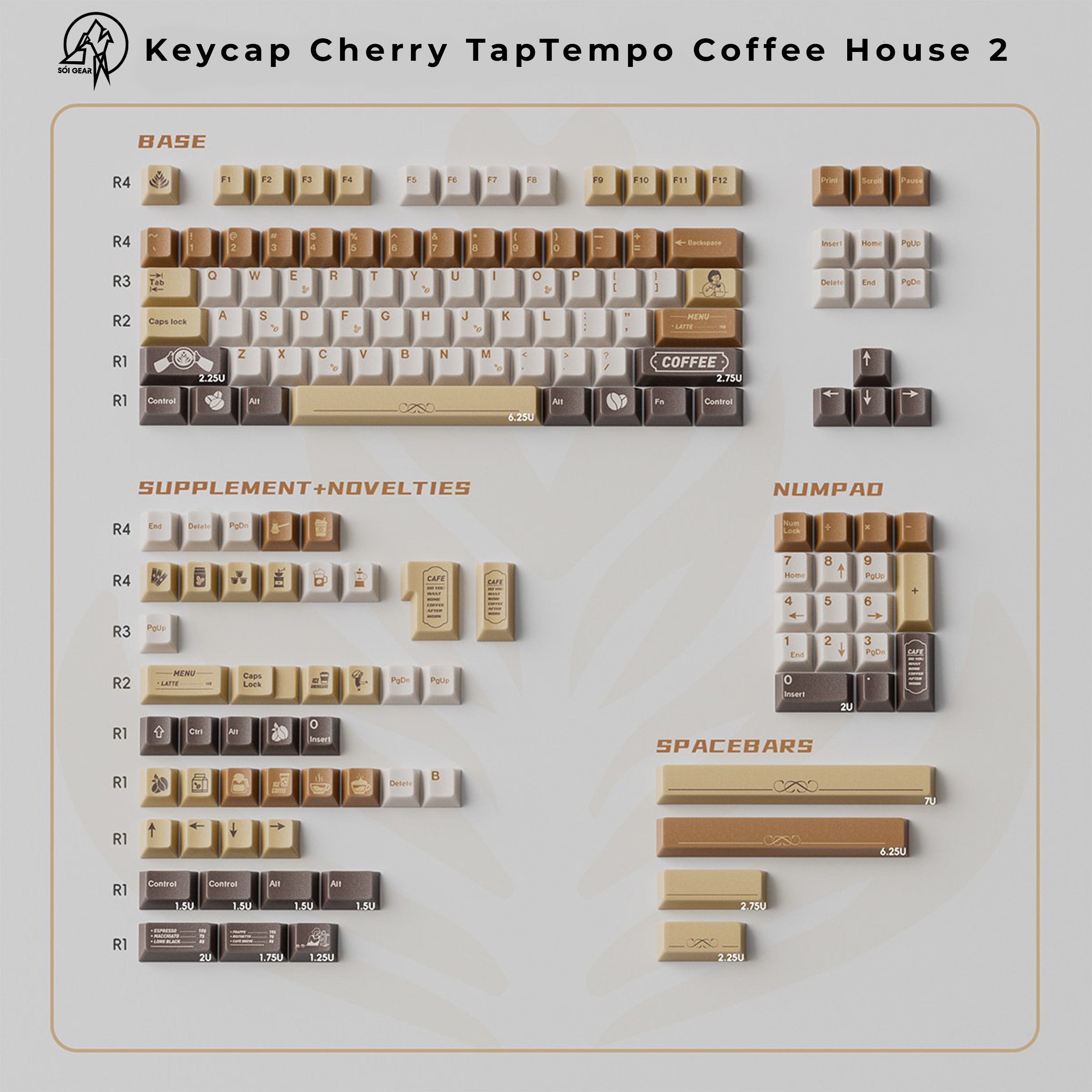 Keycap Cherry TapTempo Coffee House 2 Dyesub Full Set