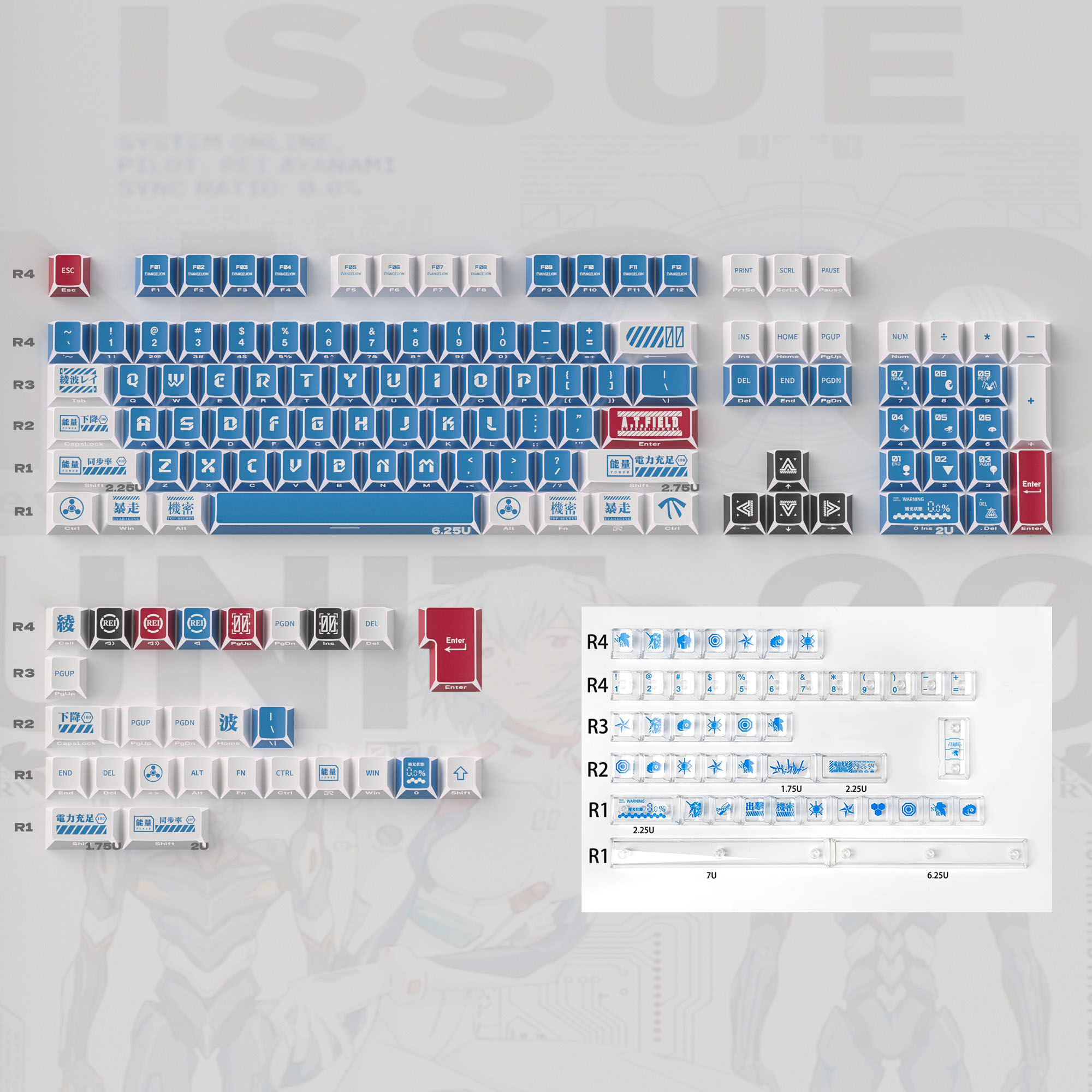 Keycap Mintcap Lilith Evangelion Xuyên Led Cherry PBT Dyesub