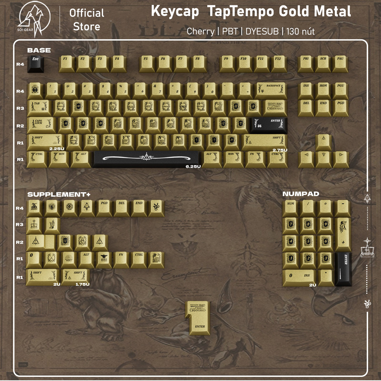 [In Stock] Keycap Cherry TapTempo Black Gold Metal PBT Dyesub