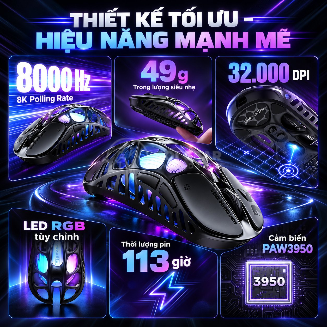 Chuột GravaStar Mercury X Pro (kèm 8K Dongle)