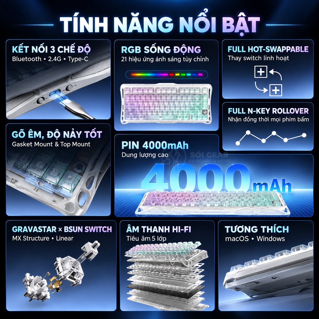 Bàn phím cơ GravaStar Mercury K1 Lite