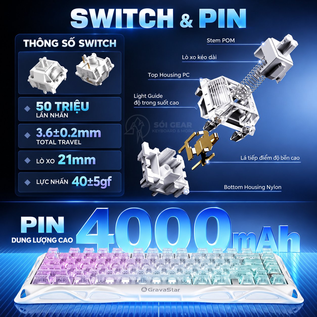 Bàn phím cơ GravaStar Mercury K1 Lite