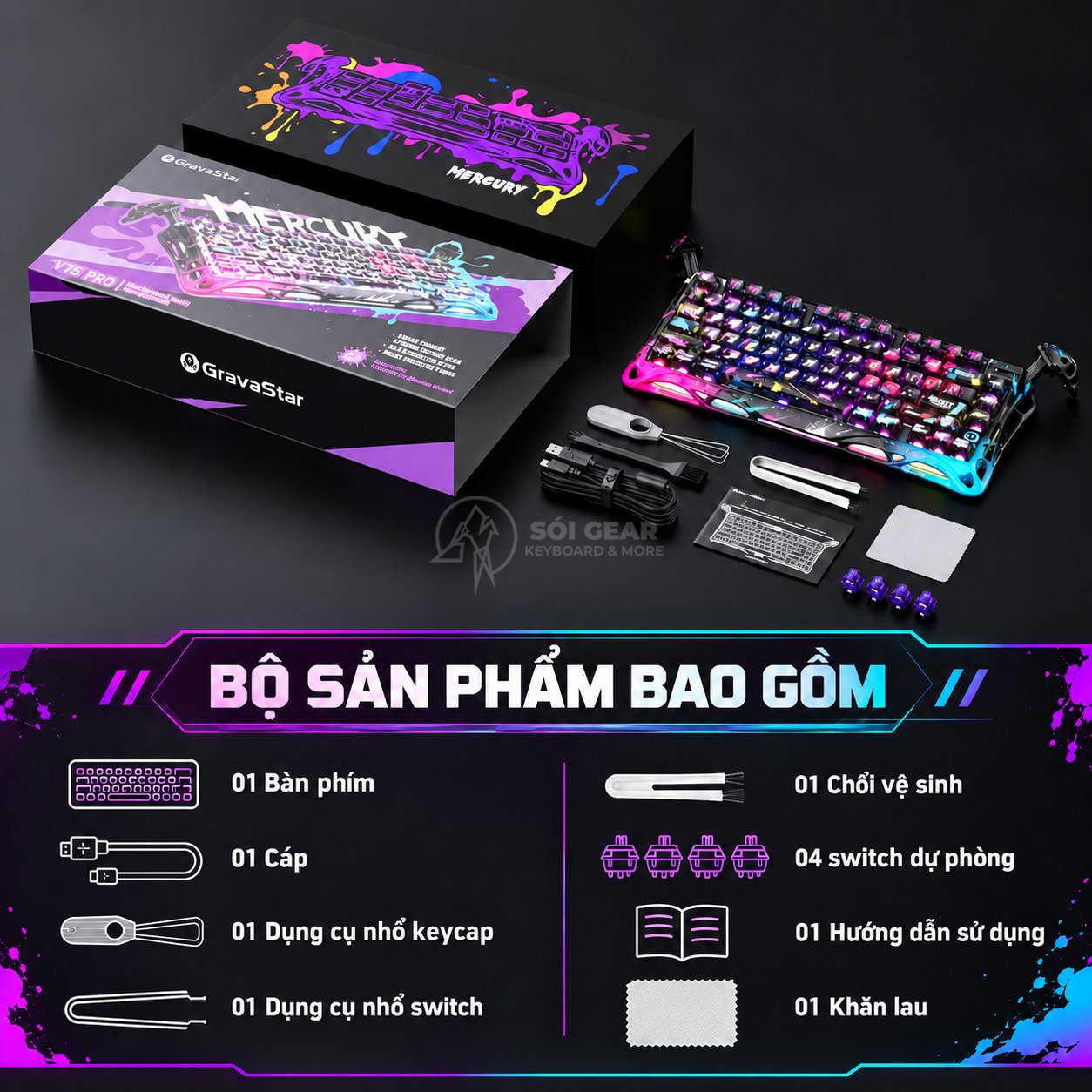 Bàn phím GravaStar Mercury V75 Pro HE - Cyberpunk